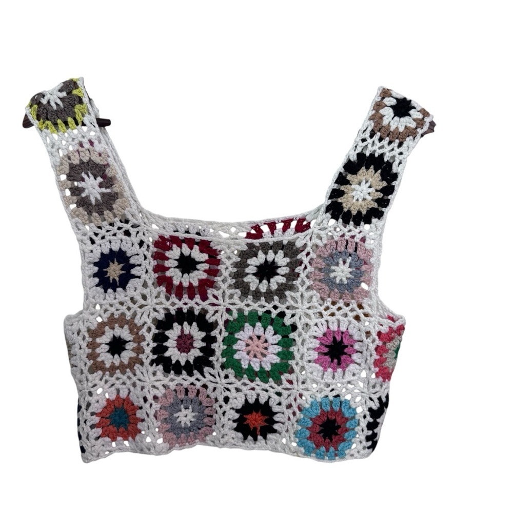 Colorful Flower Crochet Patchwork Women's Tank Top - Picture 2 of 5